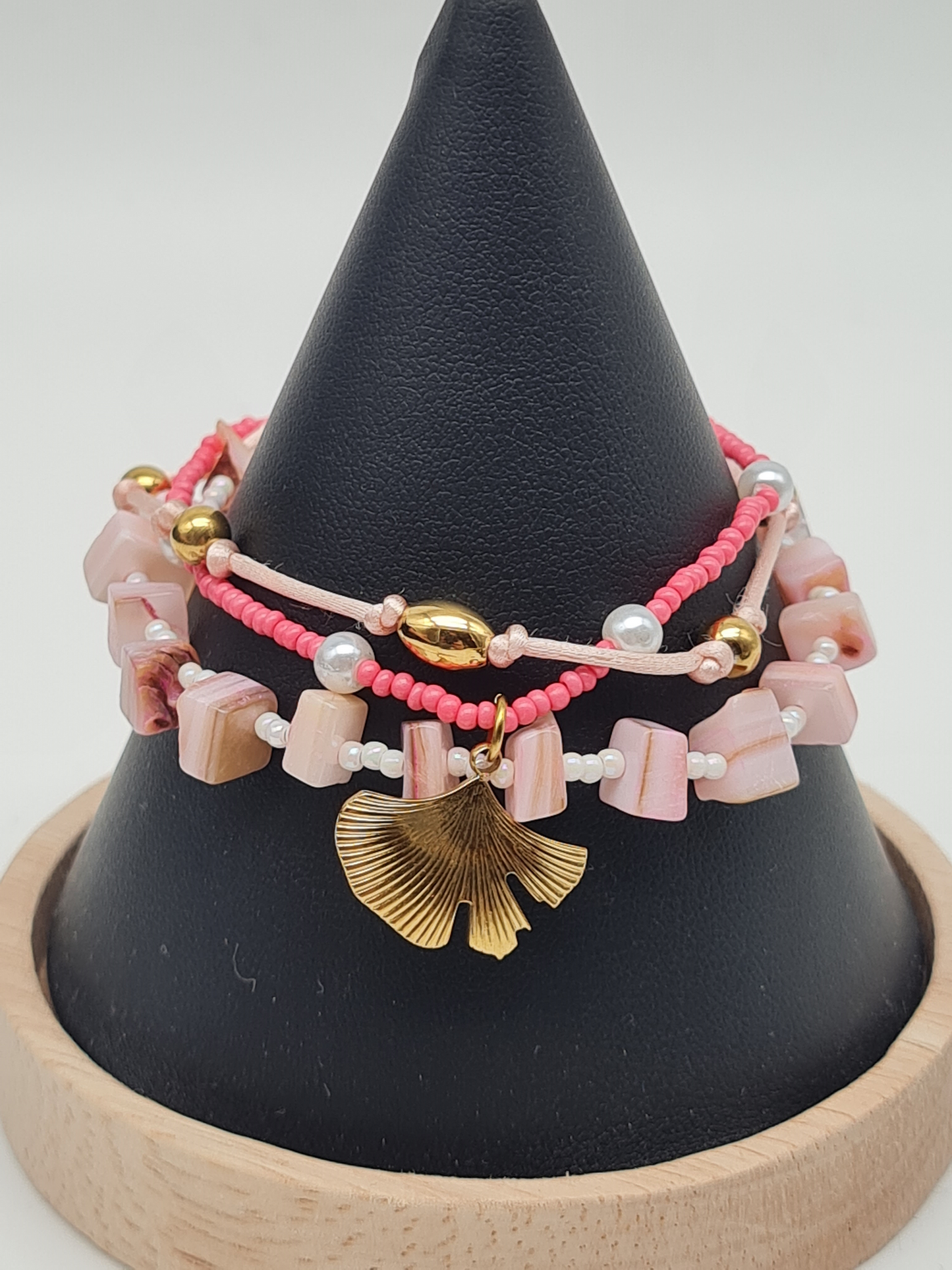Sensibling Corp. Armband Bunt Rosa Pink Ginkgo Blatt Goldfarben Nickelfrei