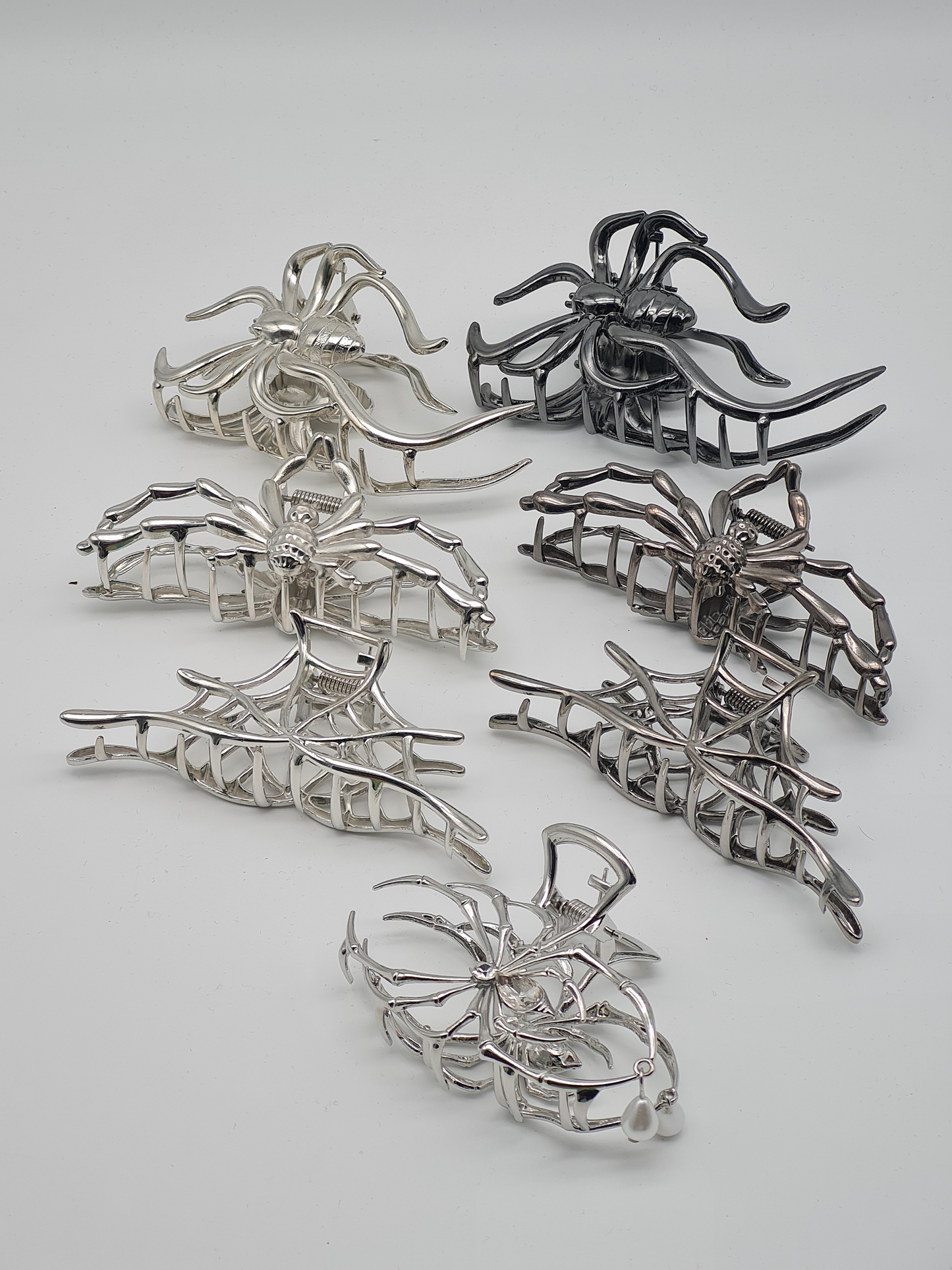 Sensibling Corp. Haarklammer Halloween Spinnen Spinnennetz Gun Metal Silberfarben