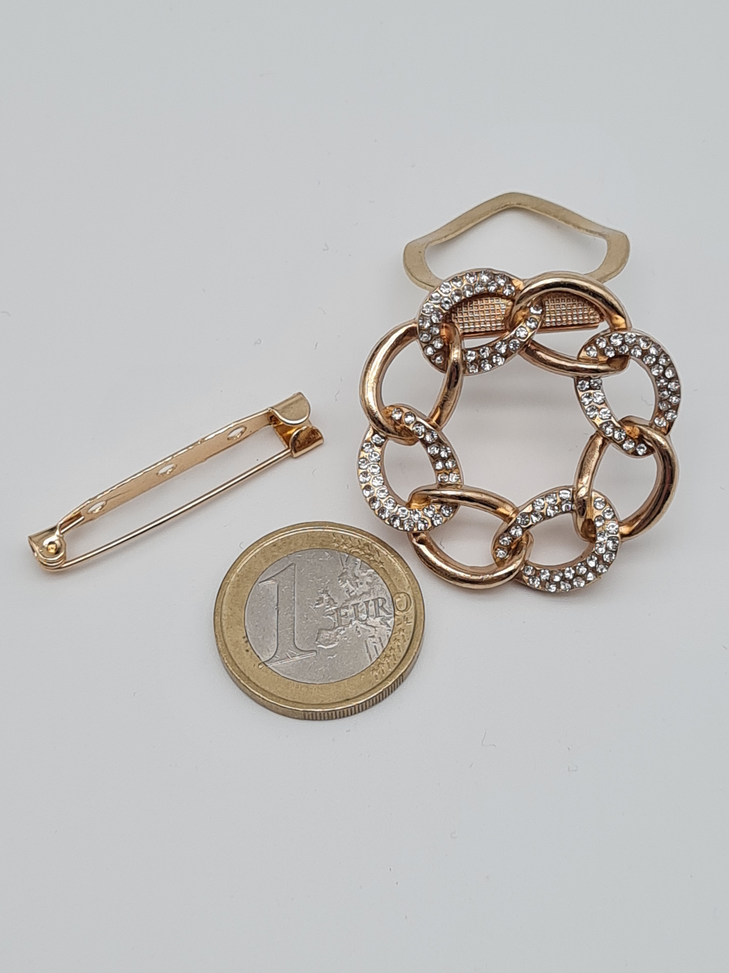 Brosche kranz schalhalter schal tuch modeschmuck goldfarben strass glieder