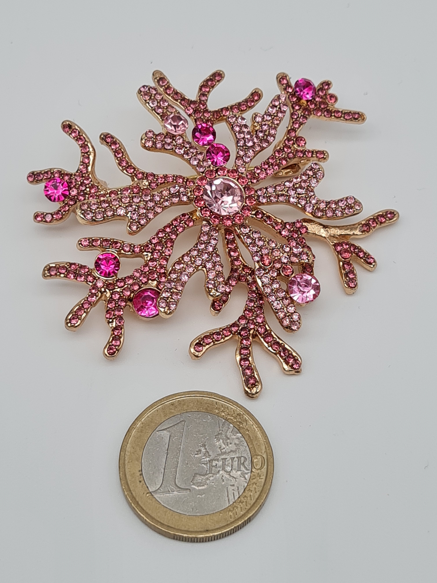 Brosche Golden kranz blume strass pink rosa schmetterling koralle modeschmuck