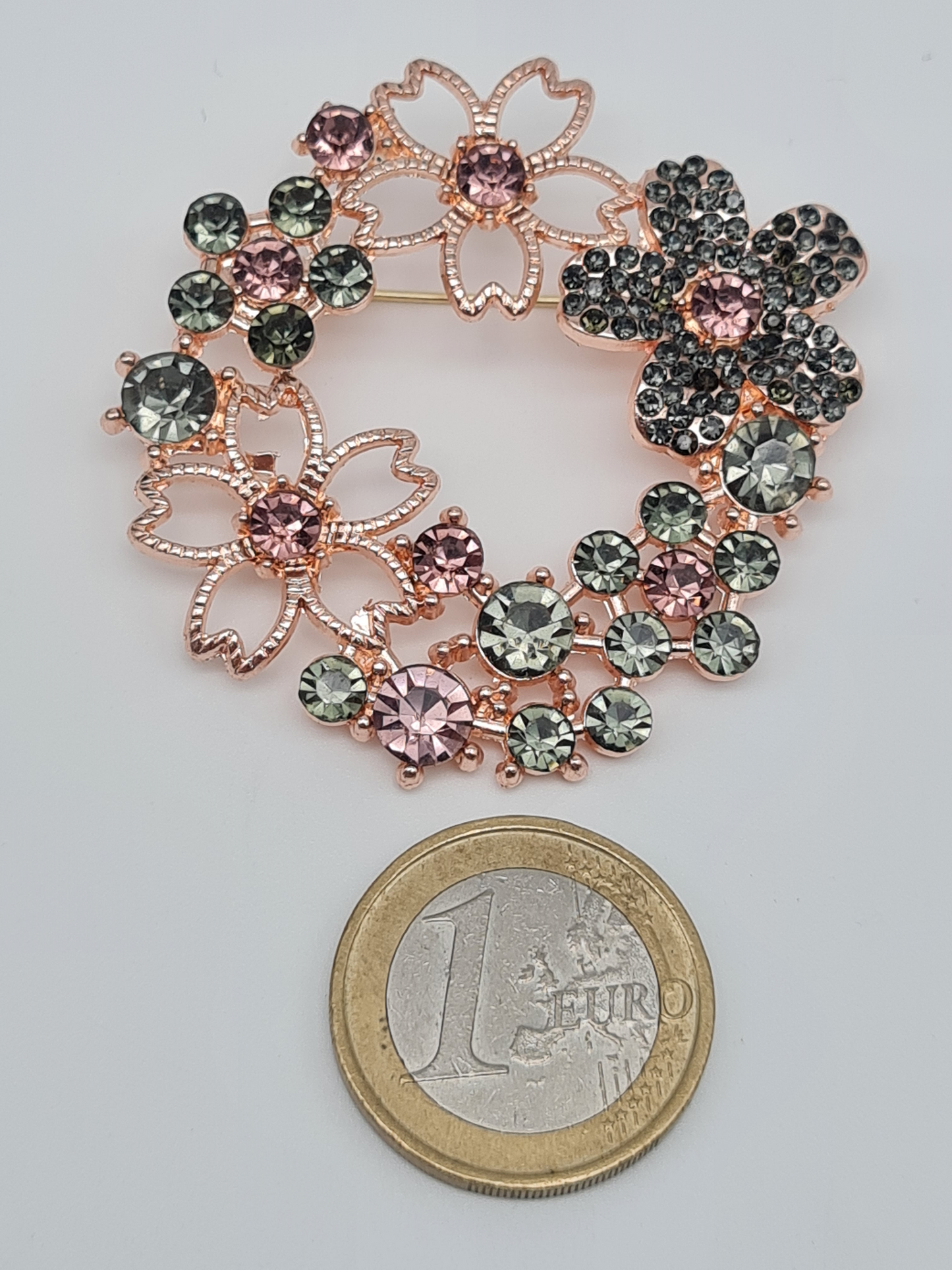 Brosche Golden kranz blume strass pink rosa schmetterling koralle modeschmuck