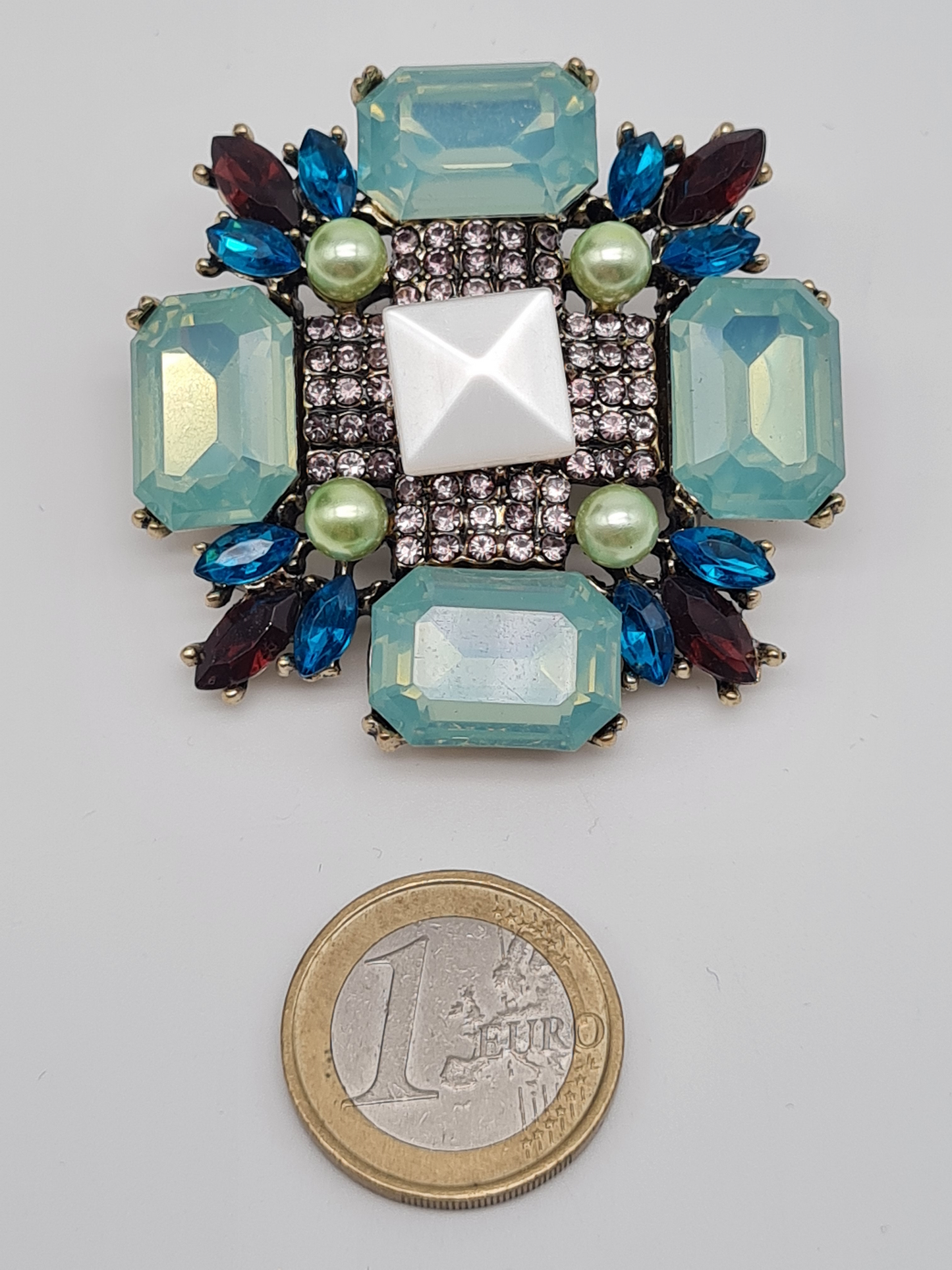 Brosche ornamente türkis hellblau vintage brocante luxus blau strass