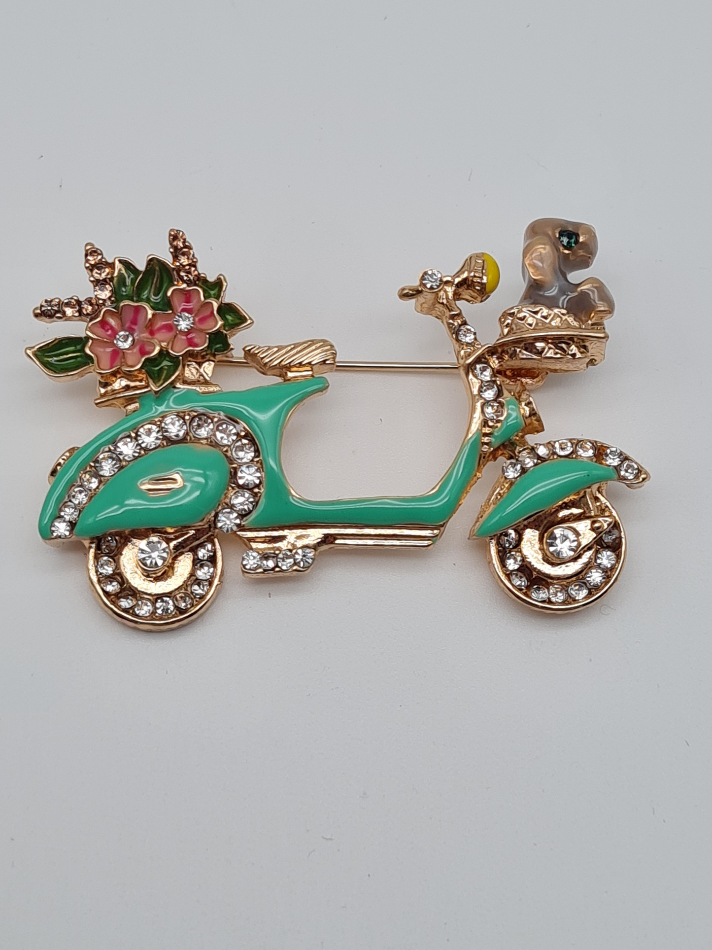 Brosche roller italoroller motor blumen scooter motorrad modeschmuck
