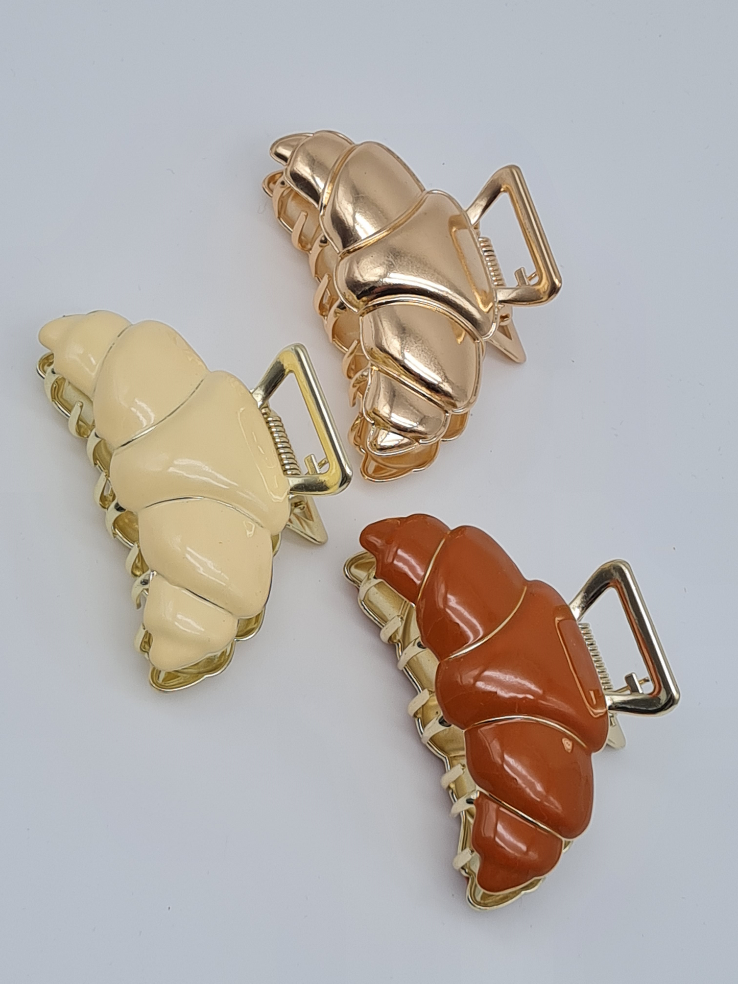 Yehwang Haarklammer haarschmuck Croissant braun creme goldfarben Metall