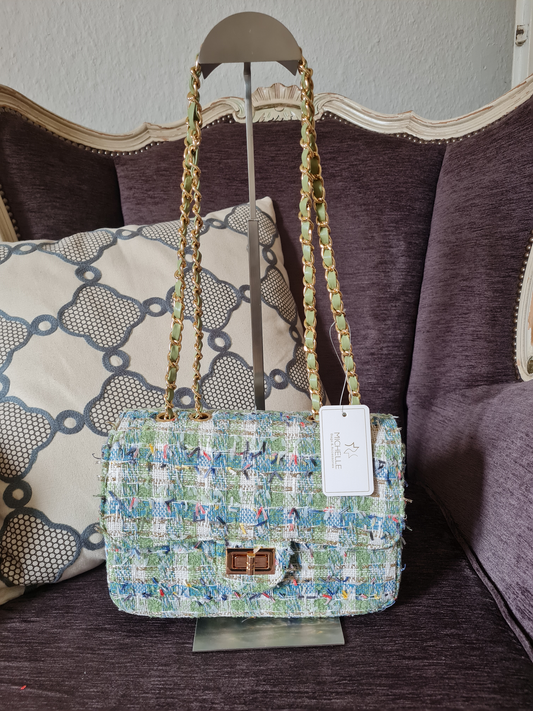 Umhängetasche Tweed Grün Pastell Crossbody trend modisch