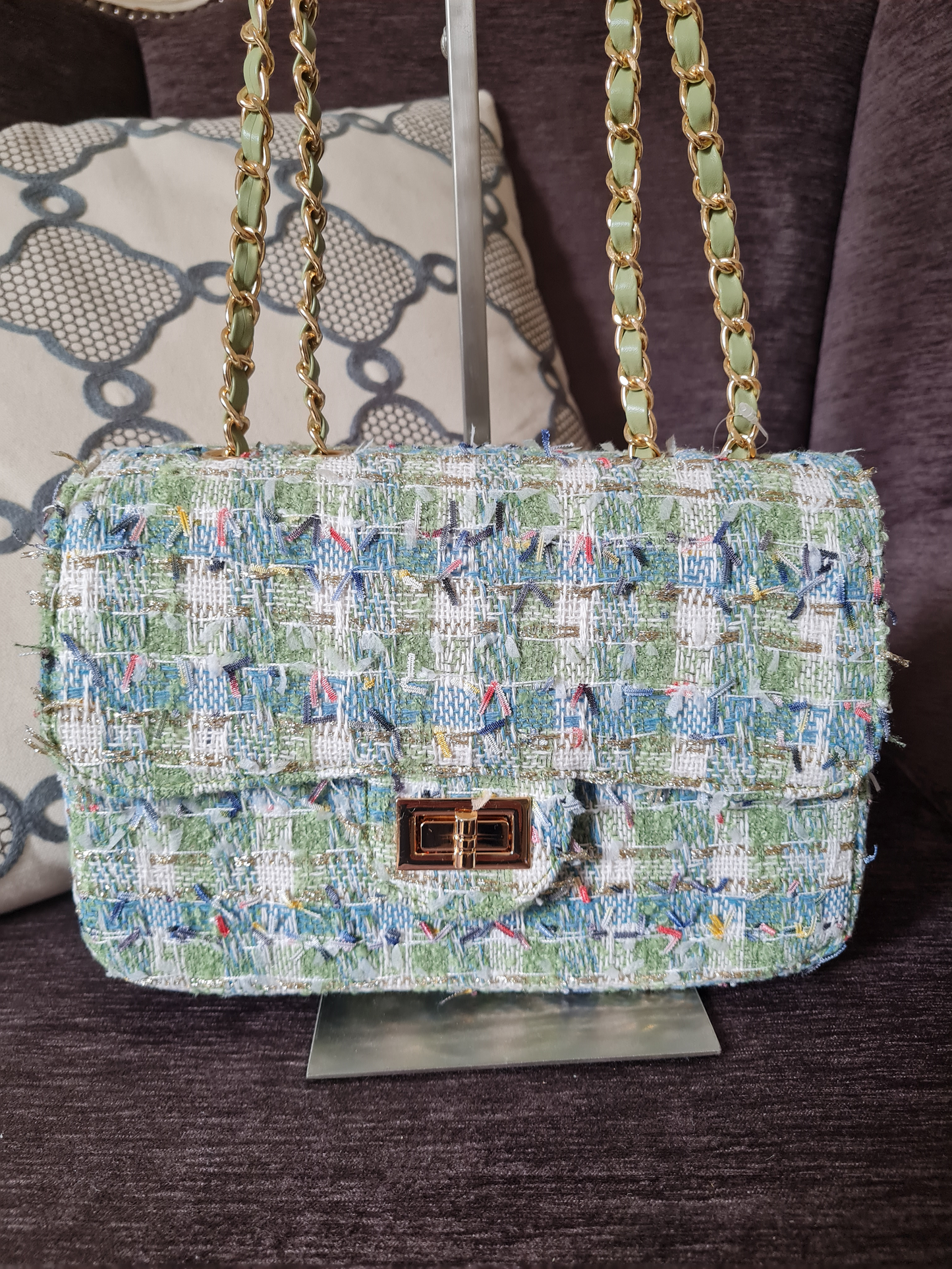 Umhängetasche Tweed Grün Pastell Crossbody trend modisch