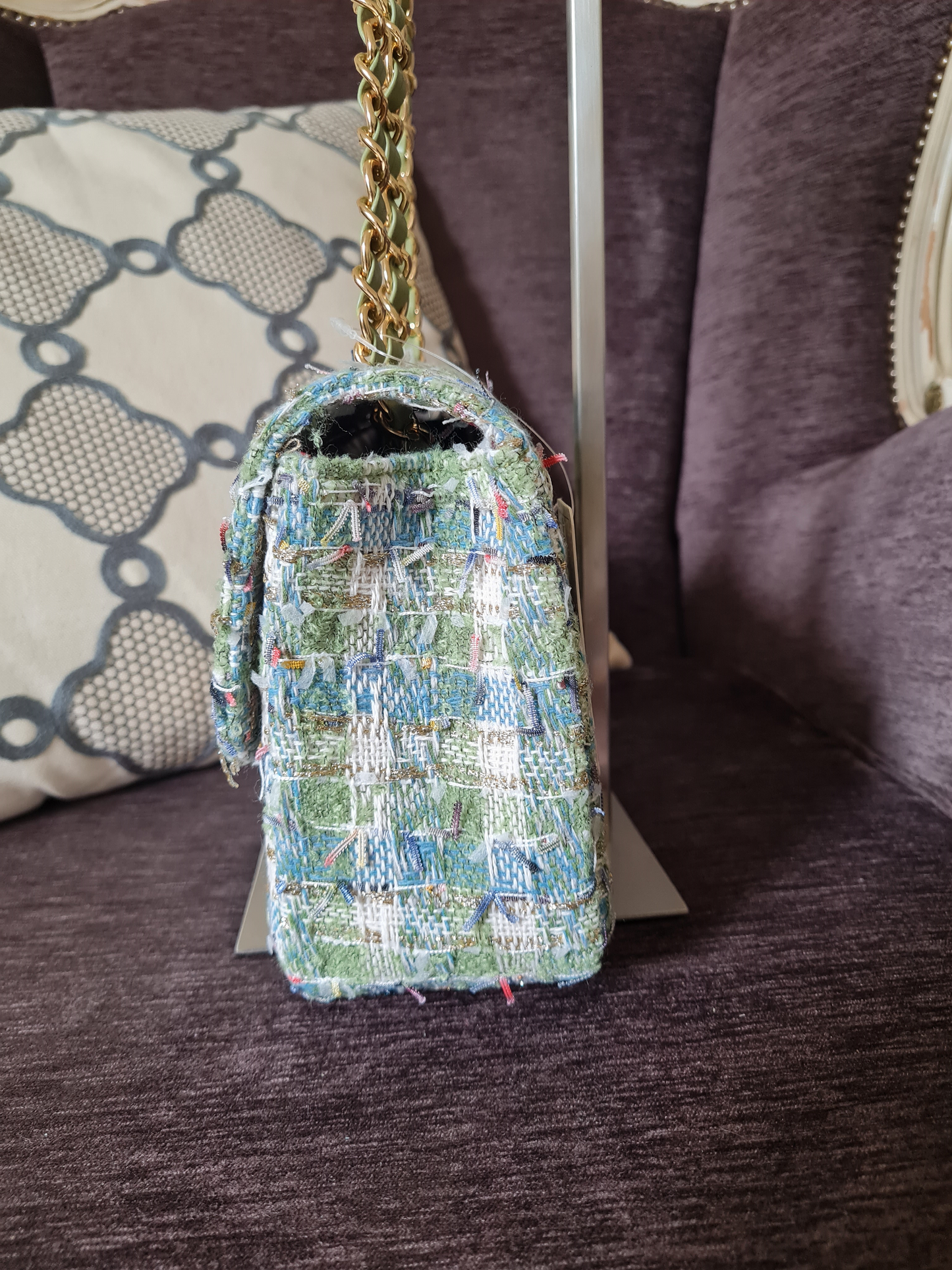 Umhängetasche Tweed Grün Pastell Crossbody trend modisch