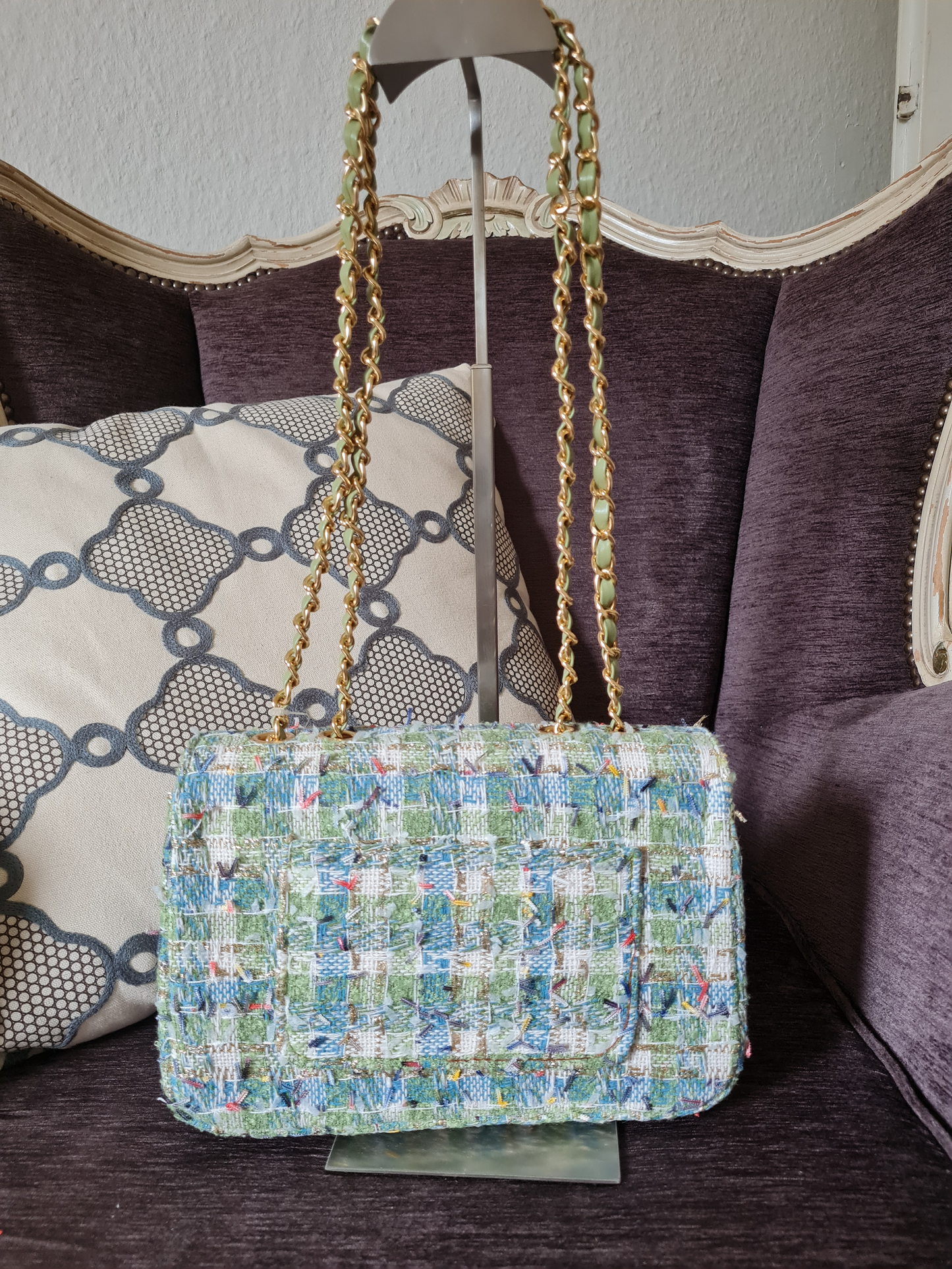 Umhängetasche Tweed Grün Pastell Crossbody trend modisch
