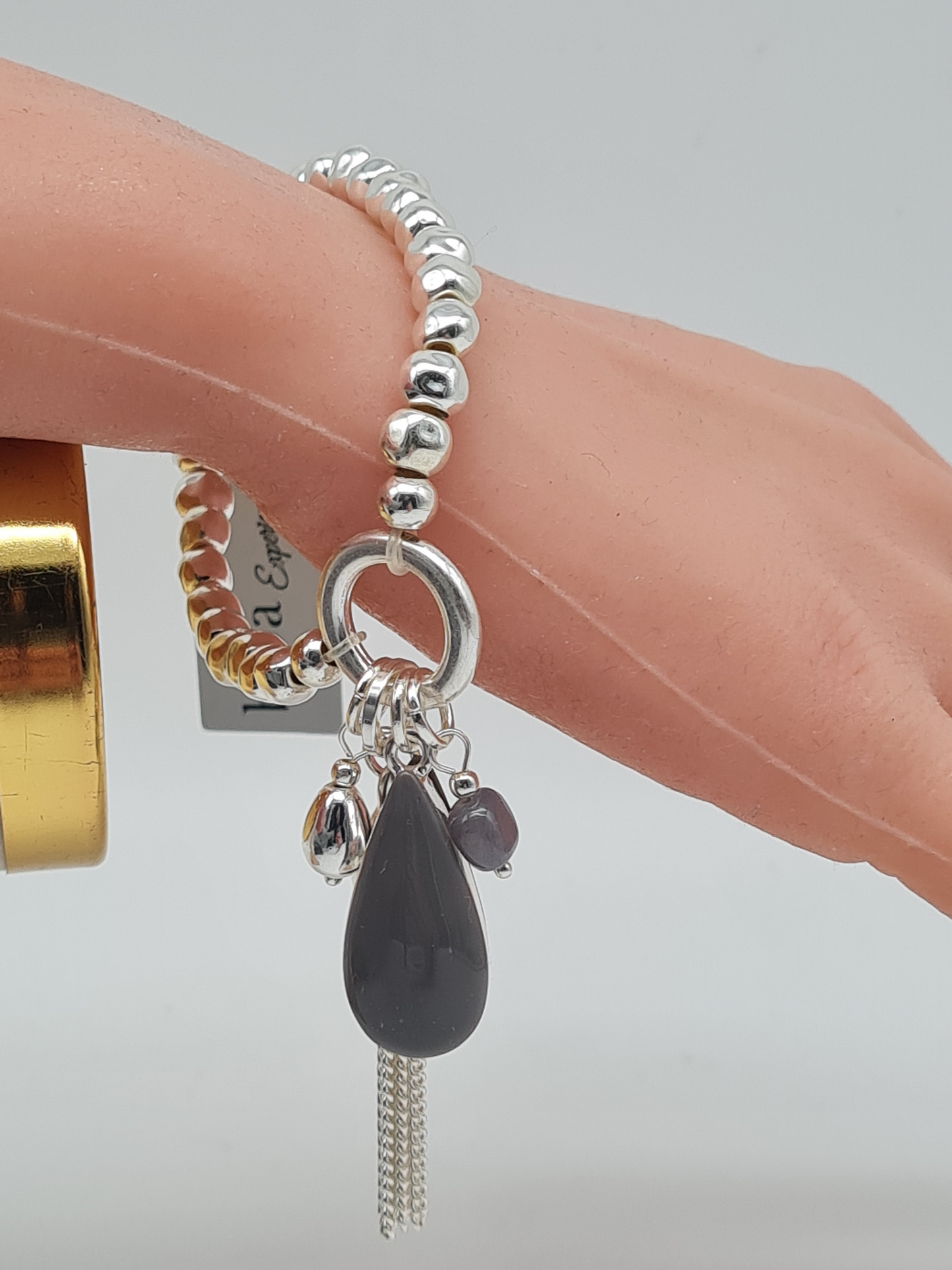 Biba Armband Silberfarben grau nickelfrei stretch elastisch anhänger