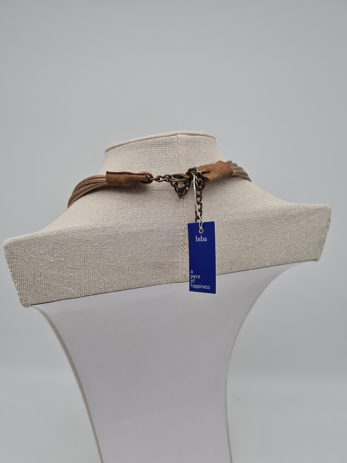 Biba Halskette mehrfach braun metal holz Kunstleder Resin natur nickelfrei beige