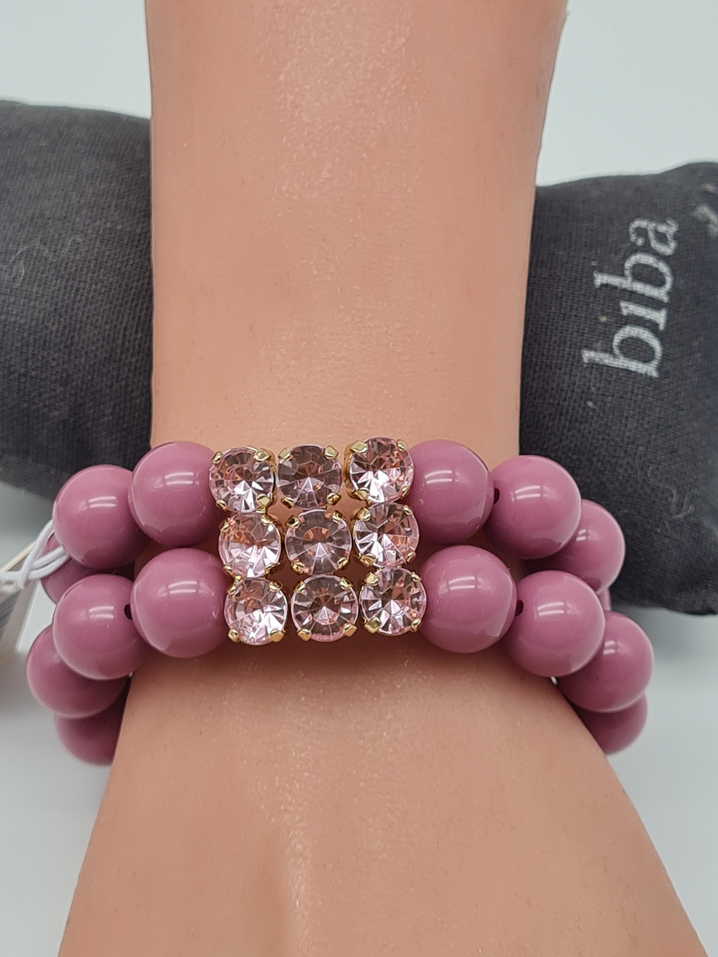 Biba Armband stretch elastische Lila mit Strass dekoration Rosa nickelfrei