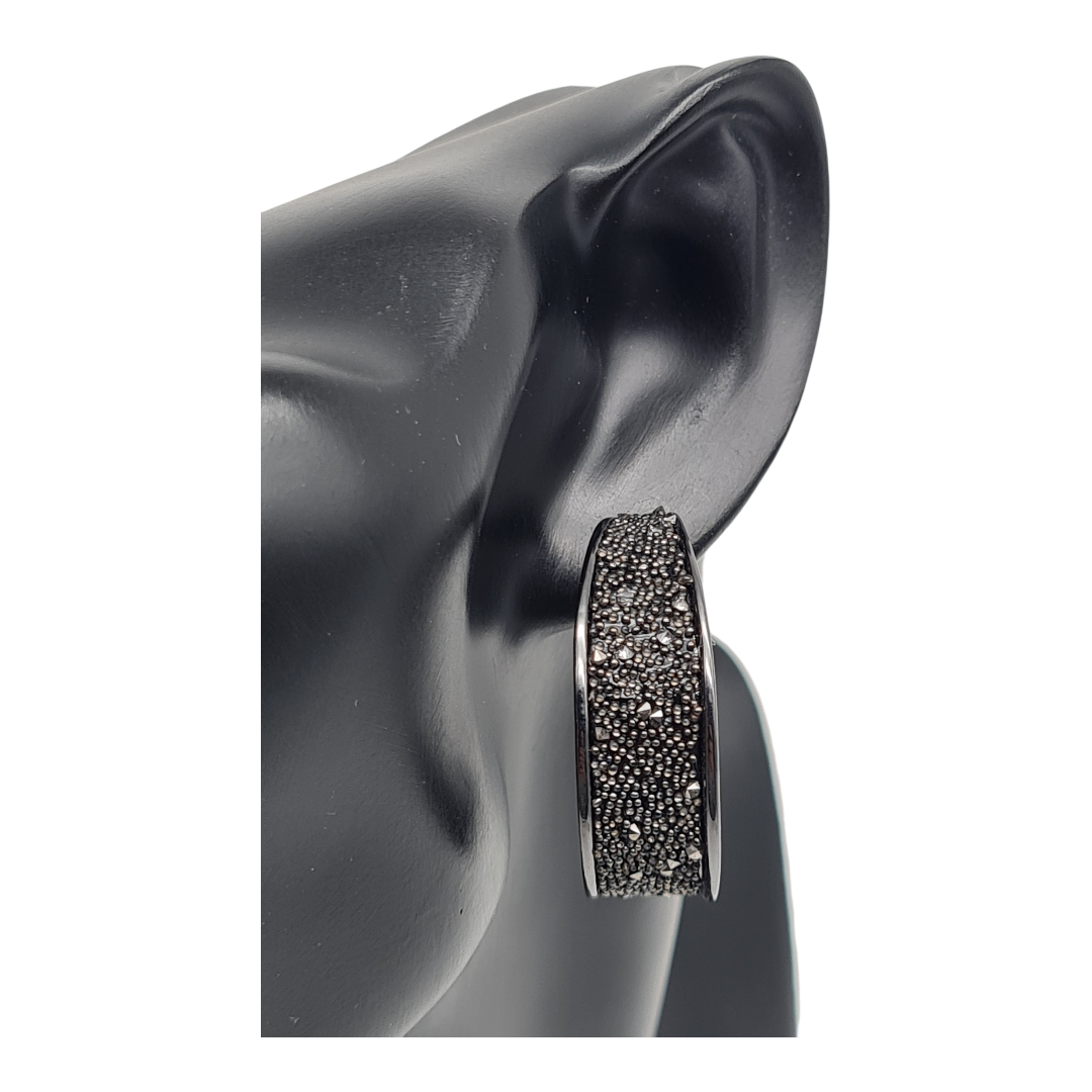 Creolen Ohrringe Schwarz mit Blauen Schimmer Nickelfrei Gun Metal Sweet7