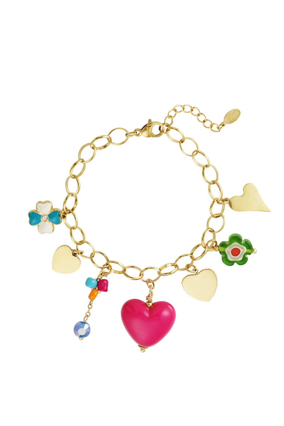 Yehwang Armband, Bettelarmband "Big Red Love" in Goldfarben