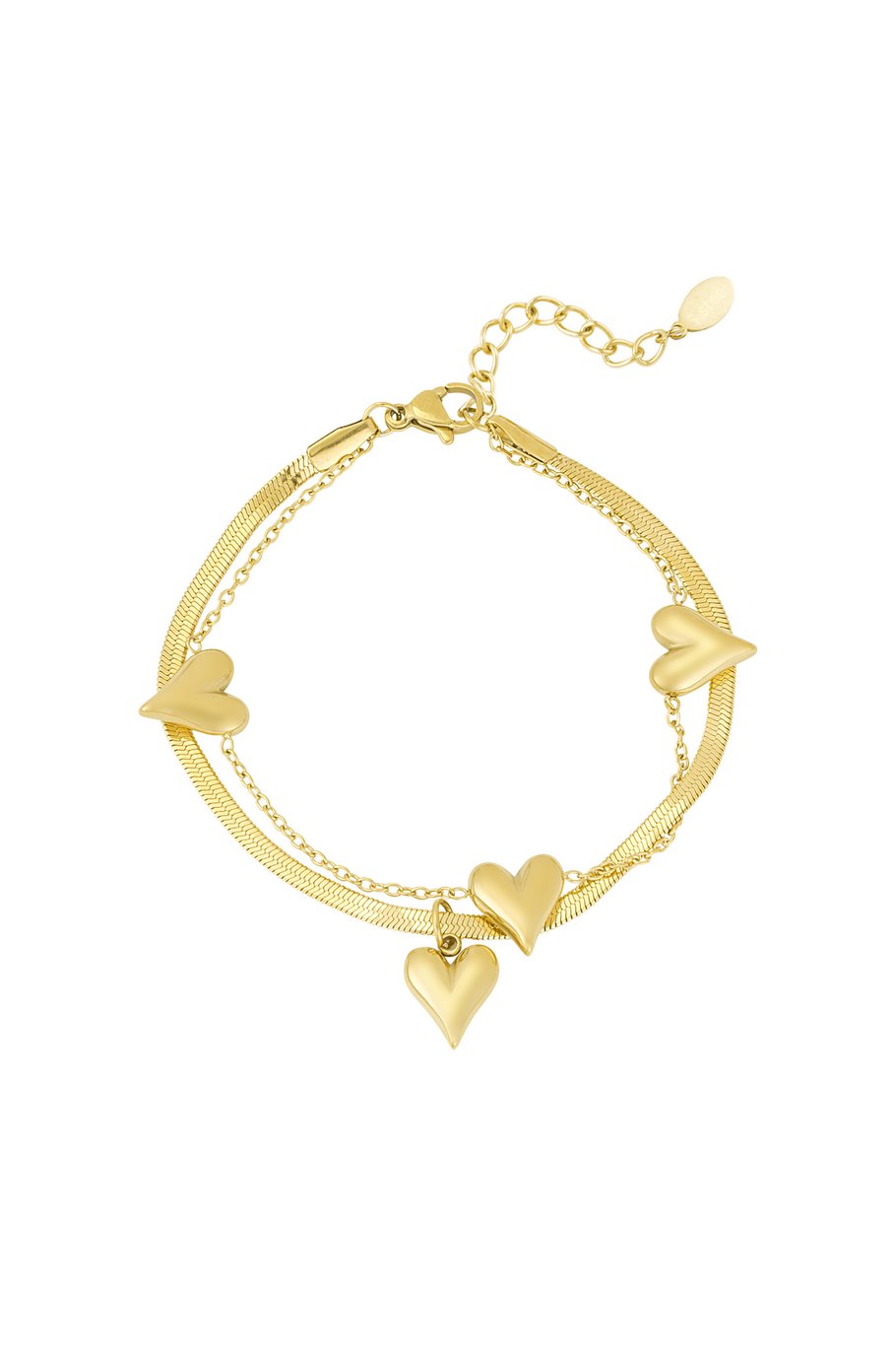 Yehwang Armband, Doppelarmband Herz an Herz Armband Goldfarben
