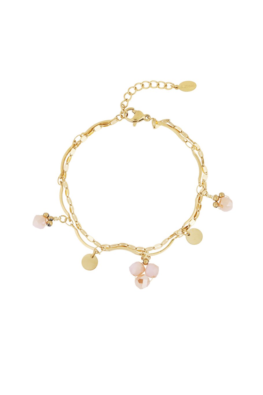 Yehwang Armband, Filigranes Doppelarmband mit Beige oder Blauen Crystal Perlen