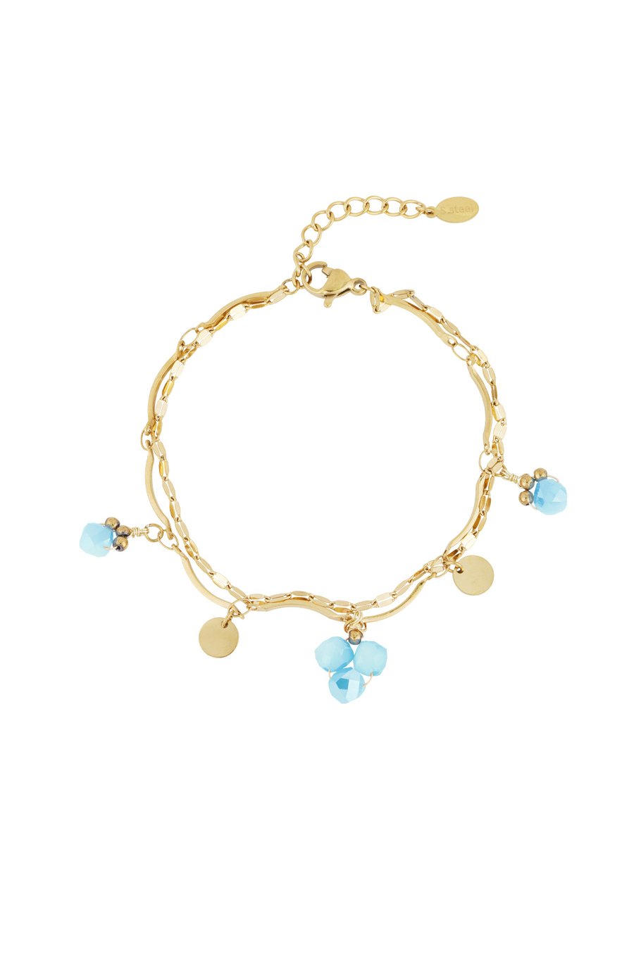 Yehwang Armband, Filigranes Doppelarmband mit Beige oder Blauen Crystal Perlen