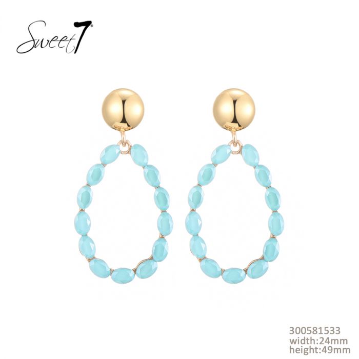 Sweet7 Ohrringe, Ohrhänger in Tropfenform mit Cat-eye Stones in Hellblau und Rosa