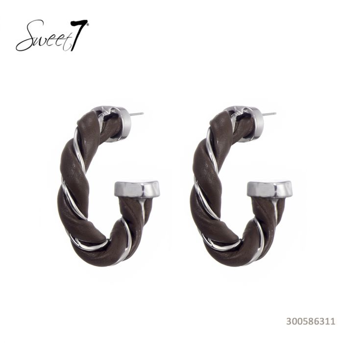 Sweet7 Ohrringe, Creolen gedrehtes Leder in Braun, Schwarz und mit Print