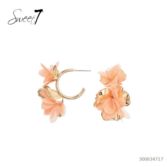 Sweet7 Ohrringe, Creolen in Goldfarben mit Orange Textil Applikationen