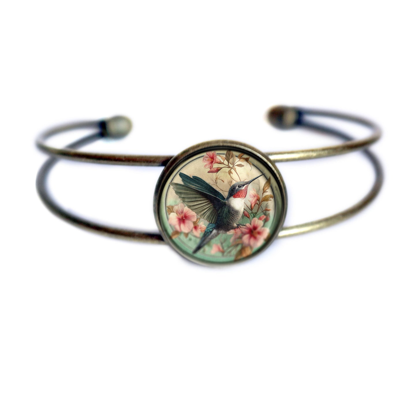 Armband Armreif Kolibri Jugendstil Glas Cabochon Armreif Vogel Natur