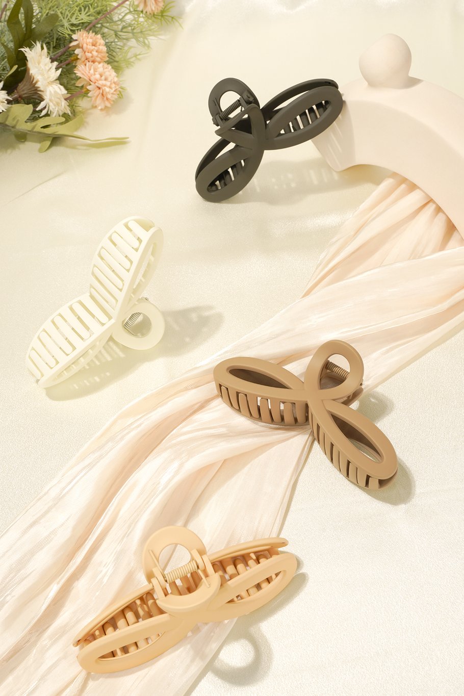 Yehwang Haarklammer Haarschmuck Schleife Braun Camel Beige Off White