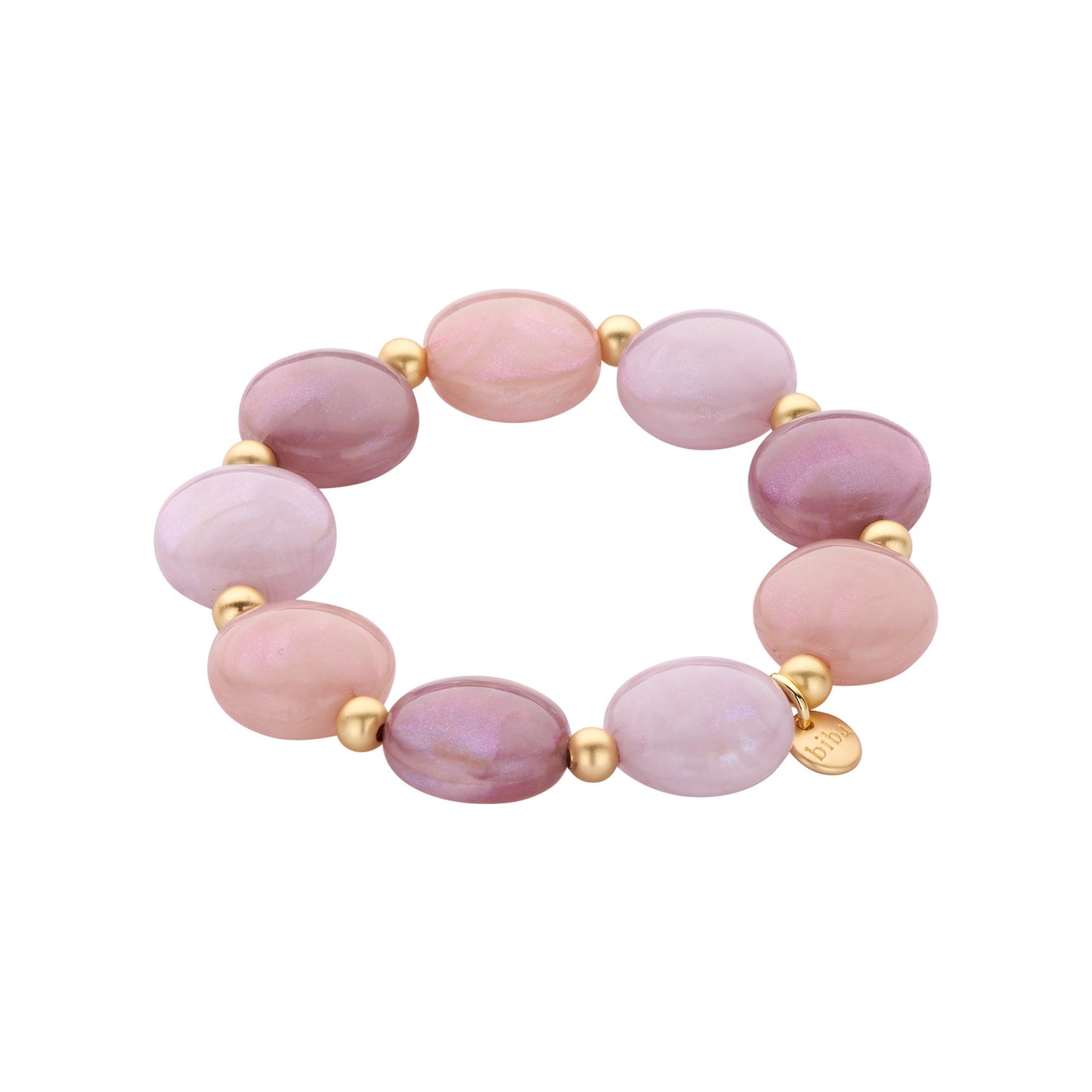 Biba Armband elastisch in Braun-Natur oder Lila-Töne mit Mat-Goldene Perlchen