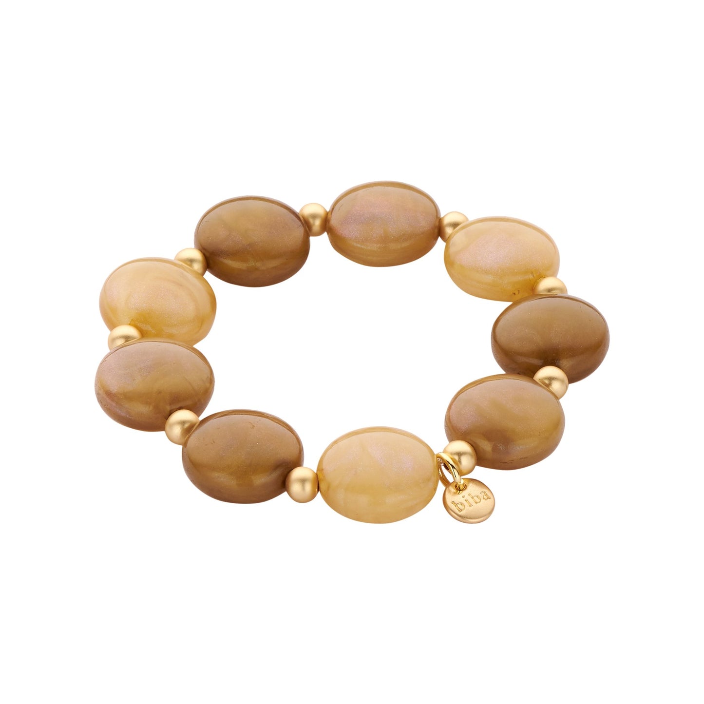 Biba Armband elastisch in Braun-Natur oder Lila-Töne mit Mat-Goldene Perlchen
