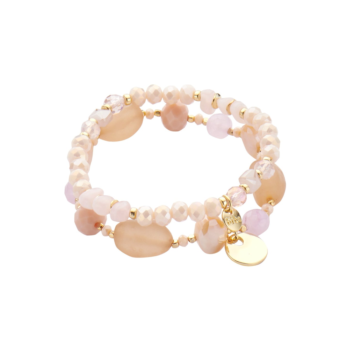 Biba Doppel-Armband mit Crystal und Resin Perlen Orange und Blassrosa