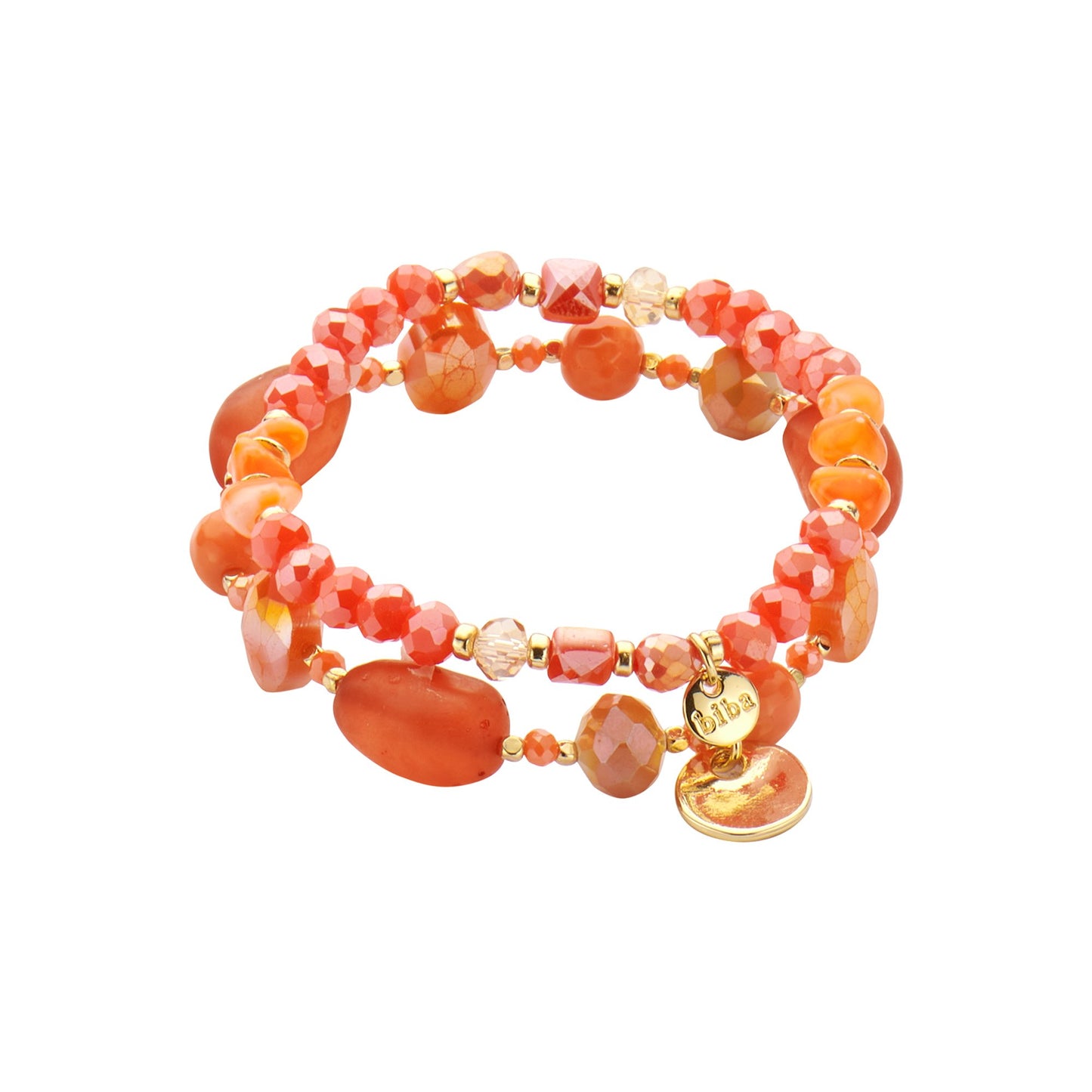 Biba Doppel-Armband mit Crystal und Resin Perlen Orange und Blassrosa