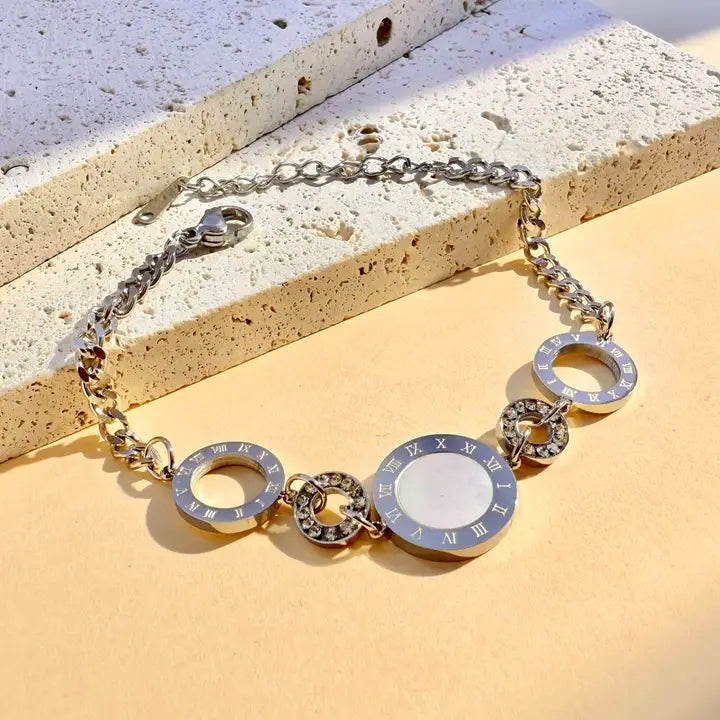 Cosmos Armband Rundes Perlmutt-Medaillon-Armband – Edelstahl