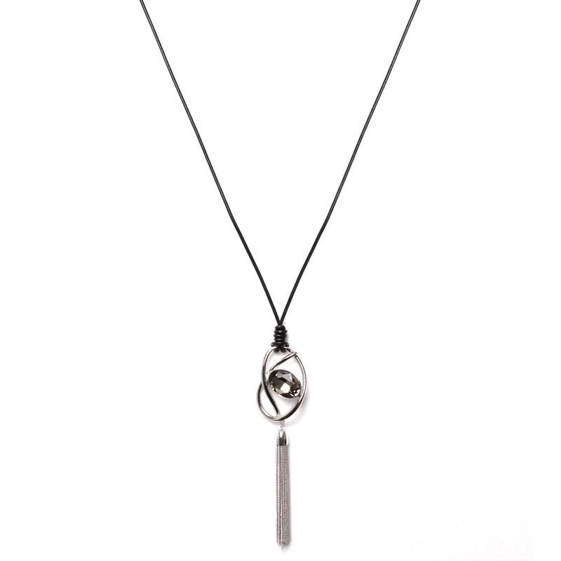 Biba Langkette aus Kunstleder mit Anhänger in Schwarz oder Silber mit Strass-Stein