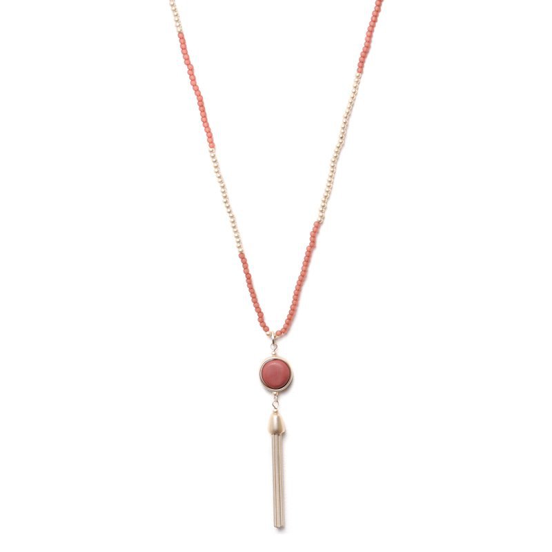 Biba Langkette in Matt Gold- und Silberfarben mit Altrosa Resin Perlen