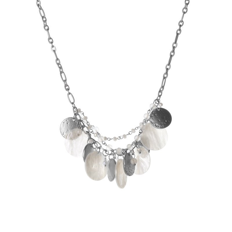 Biba Halskette Braun und Matt Silber mit kleine kette und Resin Perlen