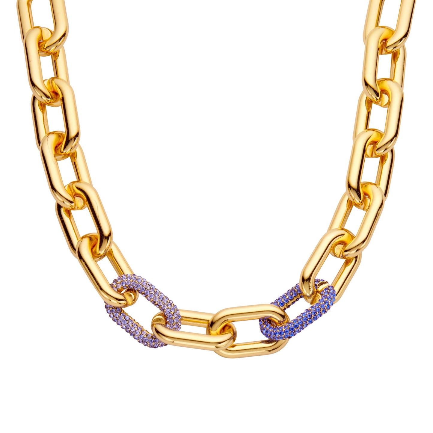 Halskette nickelfrei Gliederkette Goldfarben Glans Strass Blau Lavendel Modeschmuck Biba