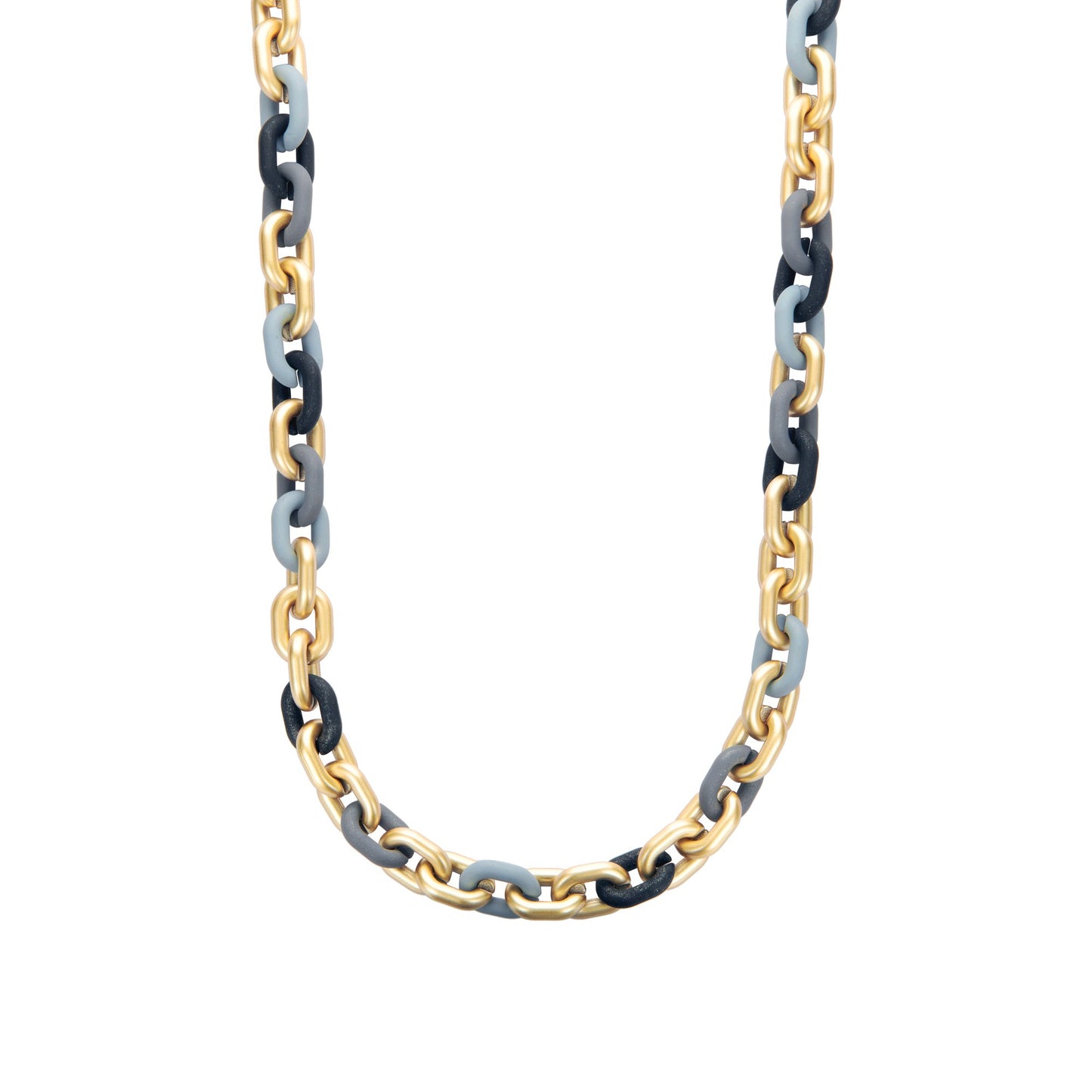 Halskette nickelfrei Gliederkette Goldfarben Matt Blau grau Modeschmuck Biba