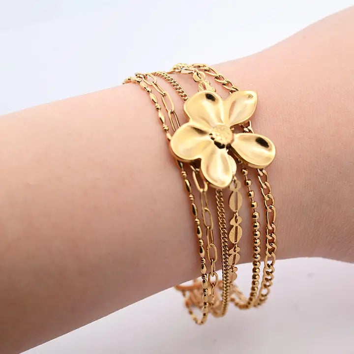 Amorino, Armband, Mehrfachkette, Blumenmotiv, Gold, Silber, Statement