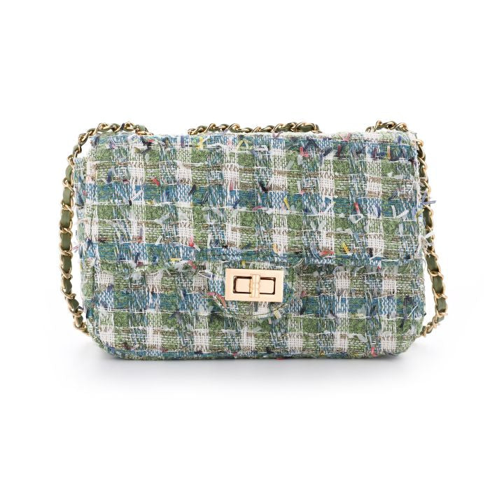 Umhängetasche Tweed Grün Pastell Crossbody trend modisch