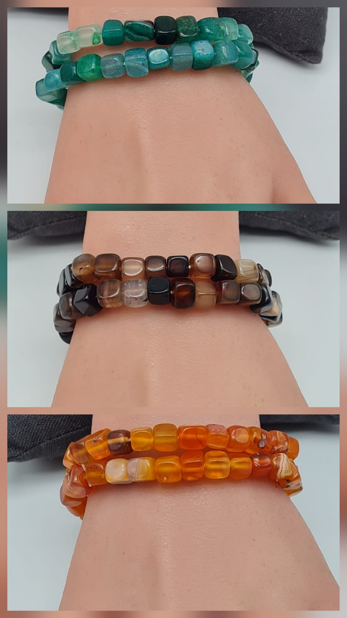 Cosmos armband set braun orange grrün natur eckig acryl kombinierbar modeschmuck