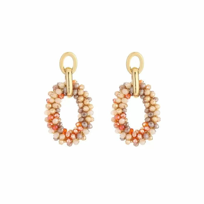 Michelle Bijou, Ohrringe, Ohrhänger mit Anhänger aus Beige und Orange Glasperlchen
