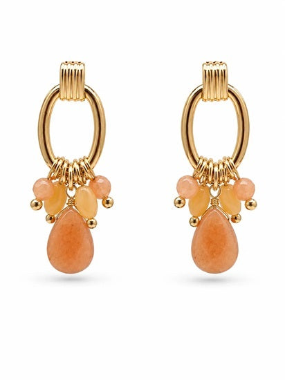 Biba Ohrringe Ohrhänger Goldfarben mit Orange Anhänger Koralle