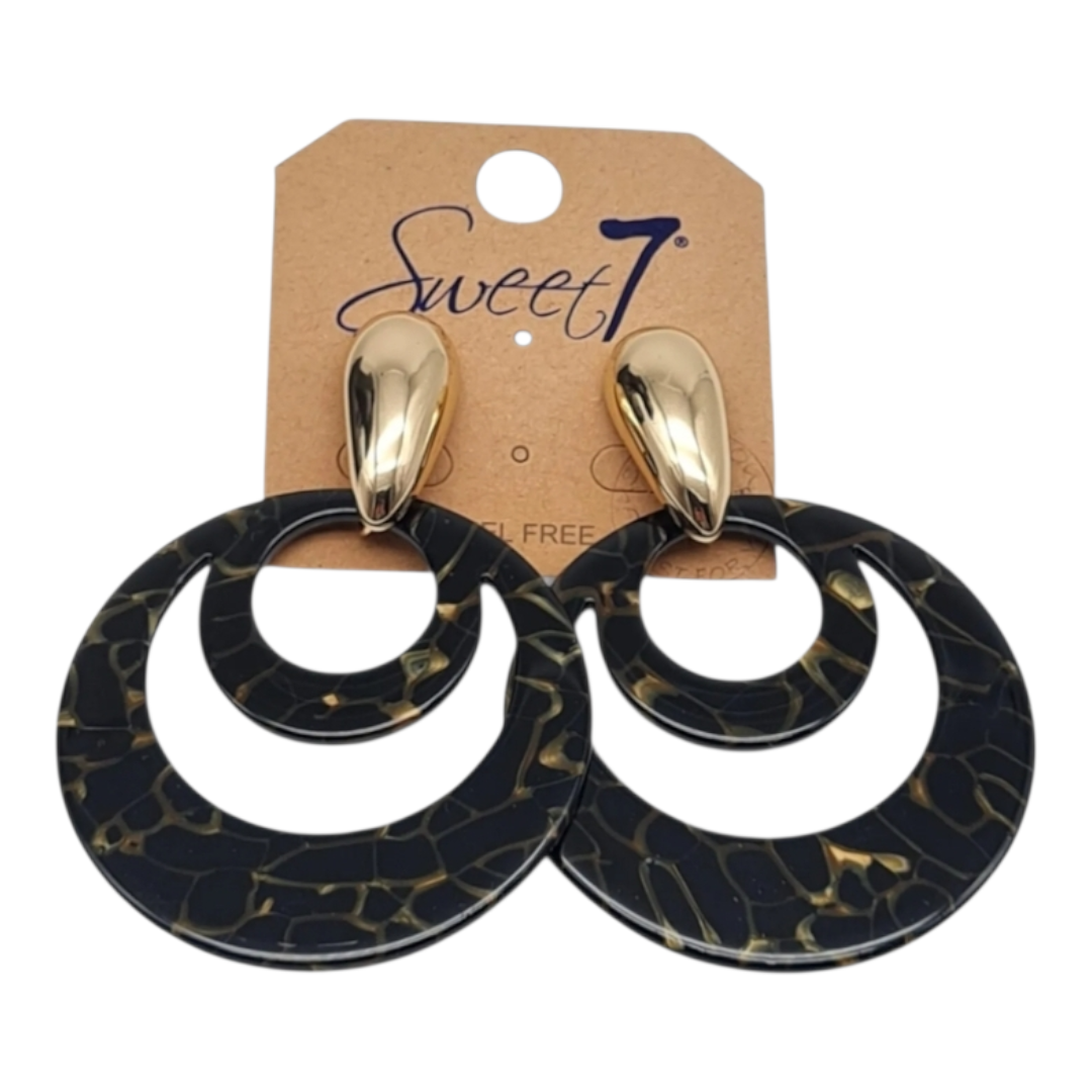 Ohrringe Ohrhänger Schwarz Gold Elegant Statement Nickelfrei Retro Sweet7