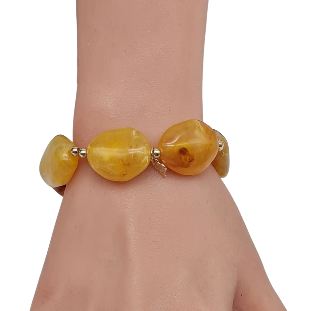 Armband elastisch Honig Gold Bernstein Nickelfrei Acryl Sweet7