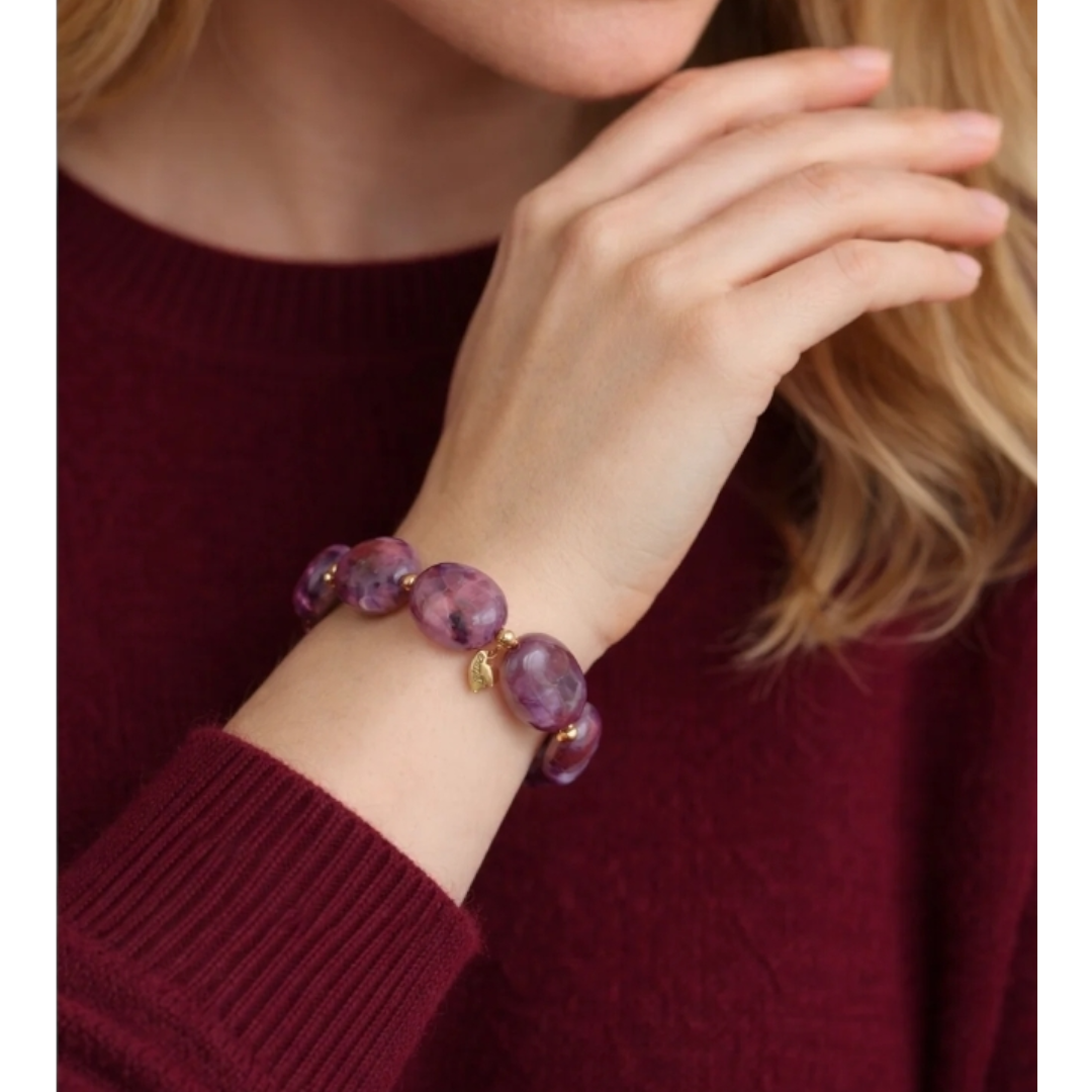 Armband elastisch Lila Marmor-Look Big Beads Trend Nickelfrei Sweet7