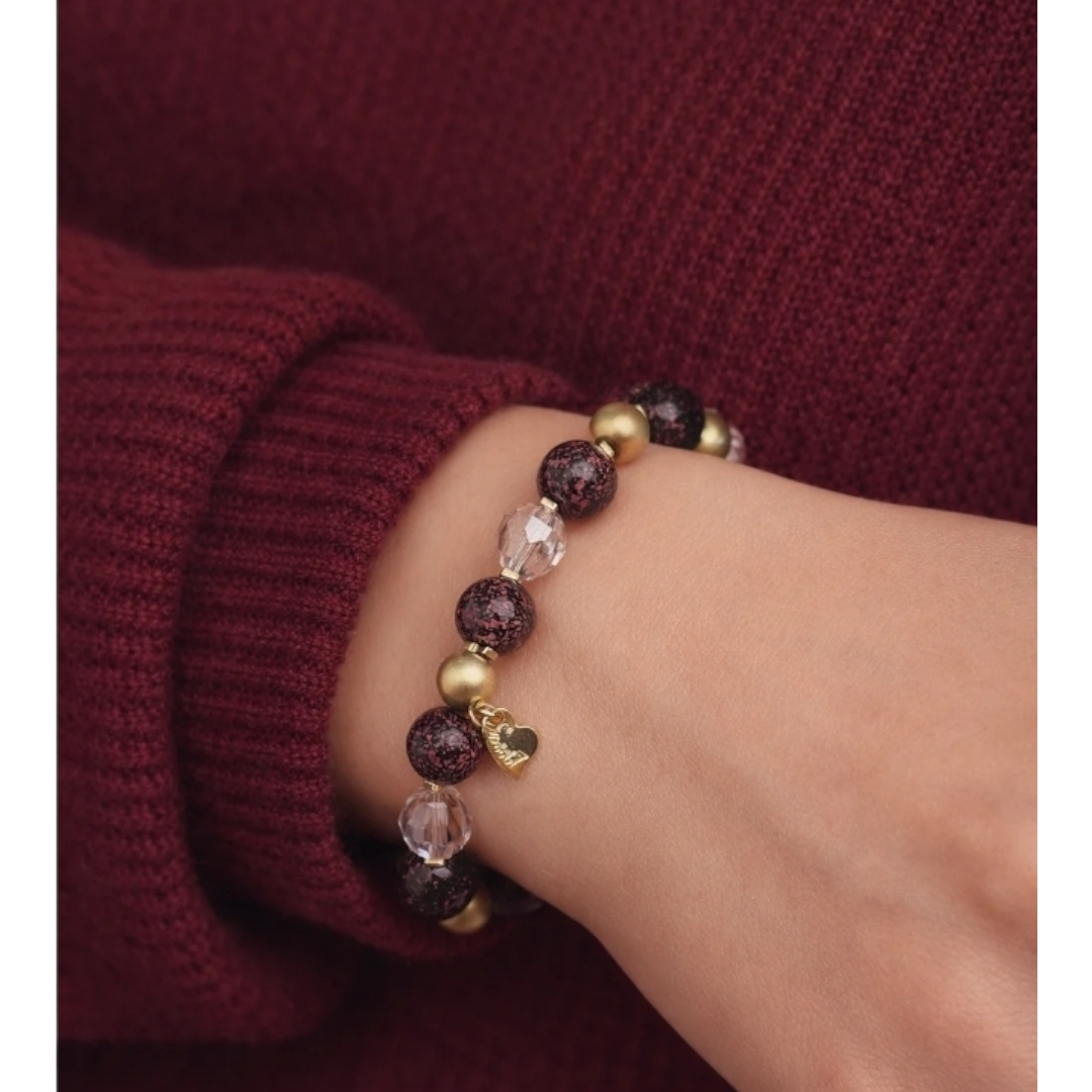 Armband elastisch Lila-Schwarz goldene Perlchen Nickelfrei Sweet7