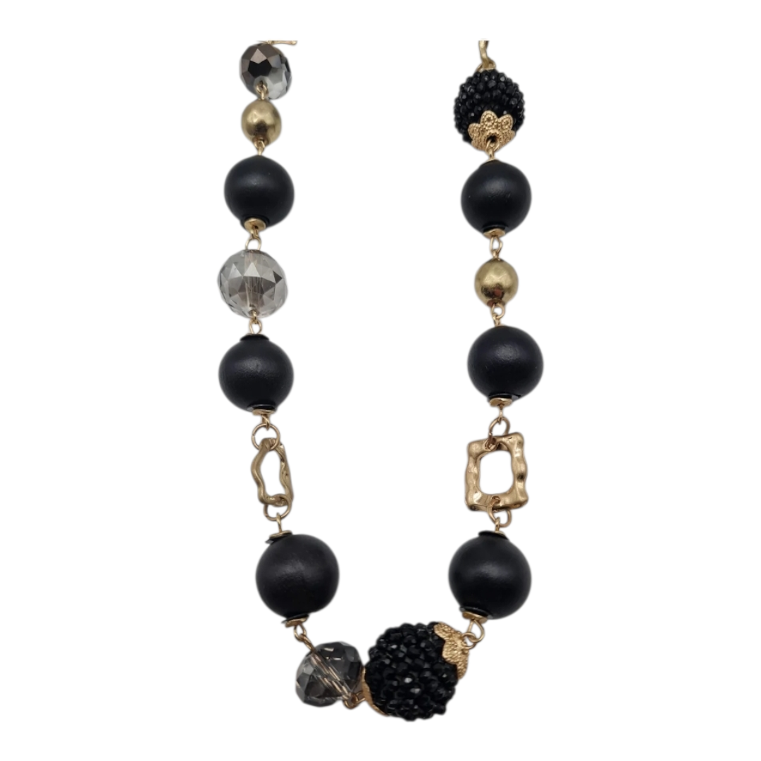 Halskette Langkette Schwarze und Matt-Goldene Elemente Nickelfrei Sweet7