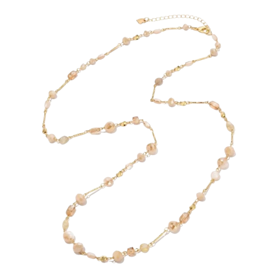 Halskette Langkette Gliederkette mit Blassrose Beige Perlen Nickelfrei Sweet7