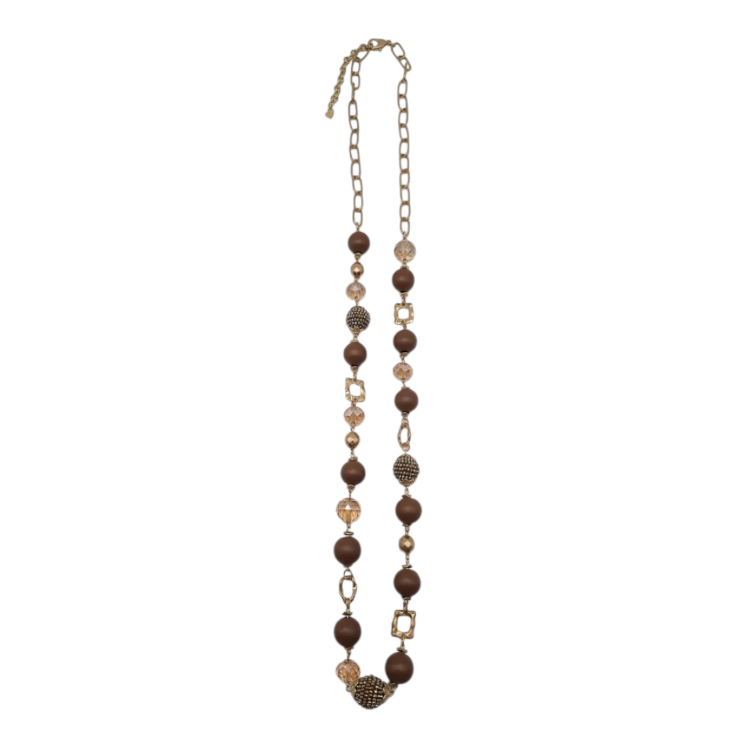 Halskette Langkette Haselnuss-Farbe Matt-Goldene Elemente Nickelfrei Sweet7