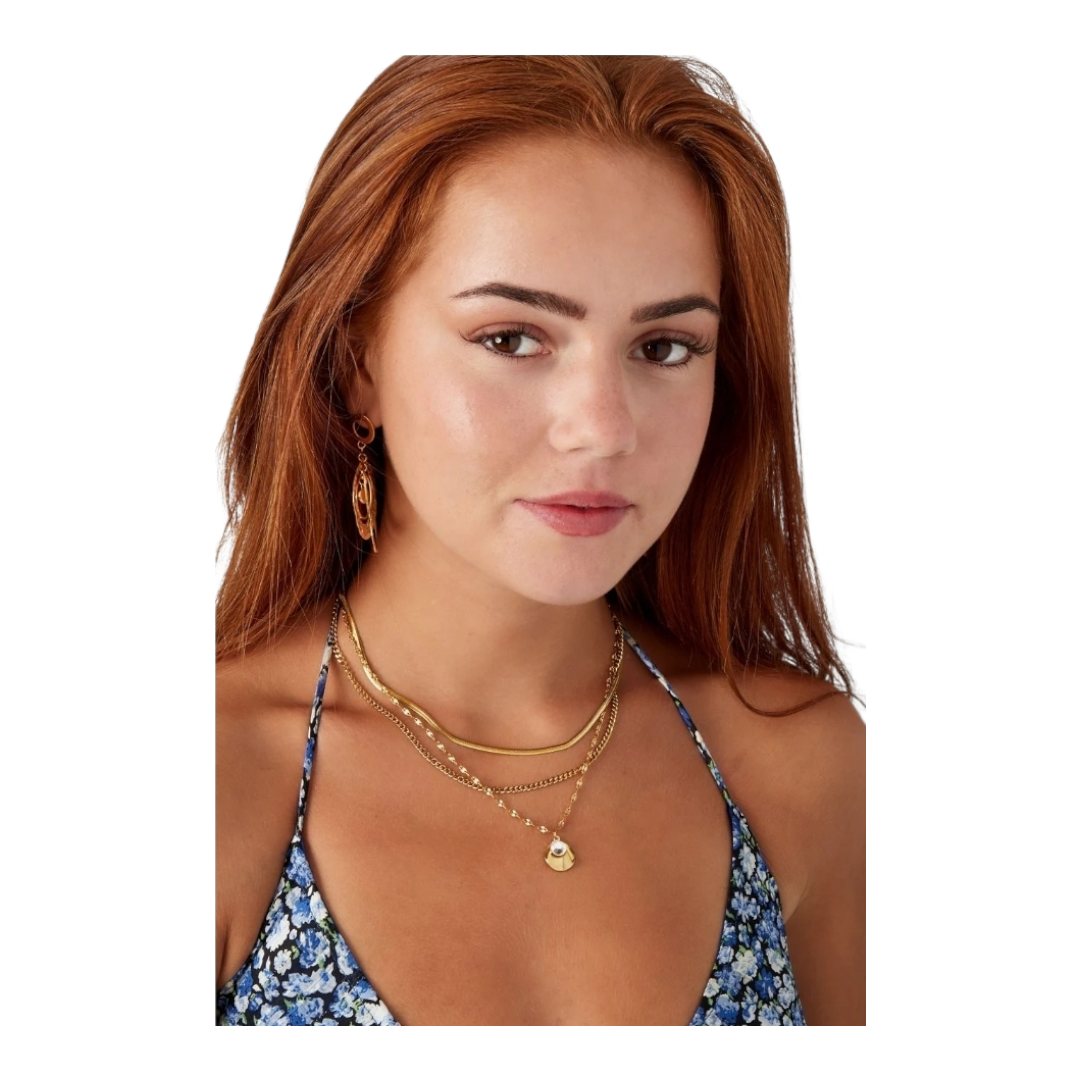 Halskette Dreifachkette mit Stein Goldfarben Nickelfrei elegant Yehwang