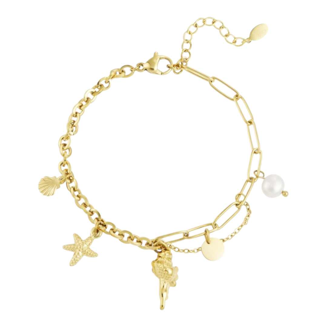 Armband Gliederarmbandanhänger Goldfarben Süßwasserperle Urlaub Yehwang