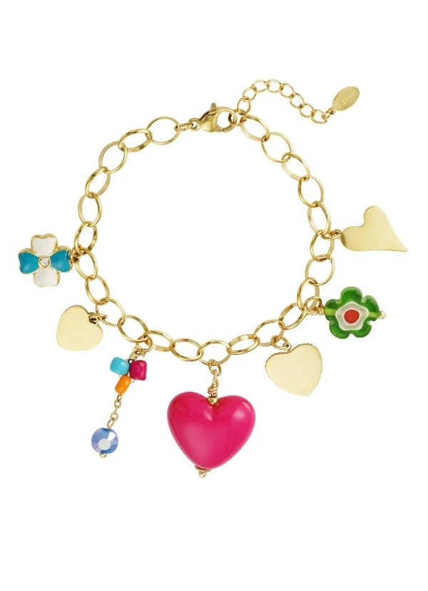 Armband Bettelarmband "Big Pink Love" Goldfarben Liebe Romantik Geschenk Yehwang